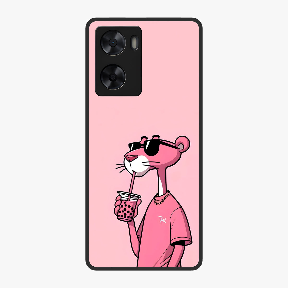 Pink Panther Glass Case showing flat back view with iconic pink panther artwork and glossy glass finish.