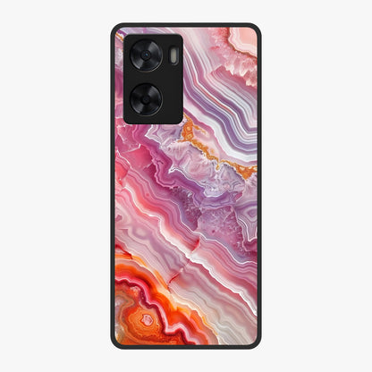 Rose Quartz Marble Glass Case showing flat back view with pink marble quartz texture artwork and glossy glass finish.