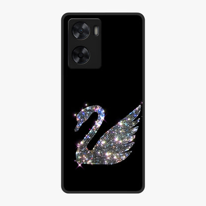 Starlit Swan Grace Glass Case showing flat back view with graceful swan artwork under starry sky and glossy glass finish.