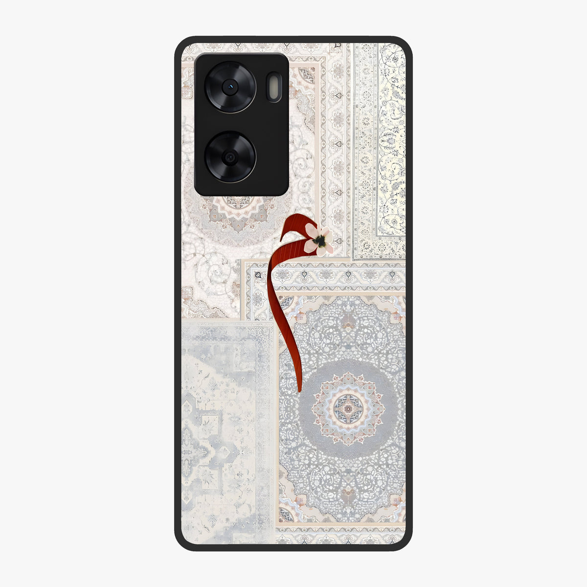 White Aesthetic Bow Glass Case showing flat back view with minimal bow artwork and glossy glass finish.