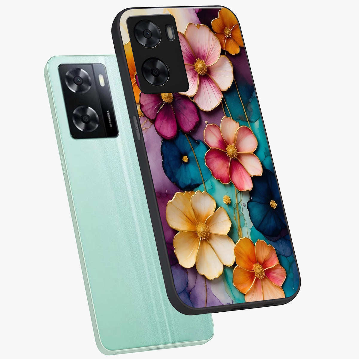 Artlyn Grace Flower Pattern Glass Case displayed in angled mockup highlighting delicate flower pattern design and smooth glass surface.
