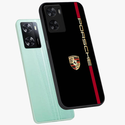 Black Minimal Porsche Glass Case displayed in angled mockup highlighting modern minimal car illustration and clean aesthetic design.