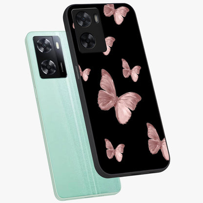 Butterfly Pattern Glass Case displayed in angled mockup highlighting delicate butterfly design and aesthetic pattern style.