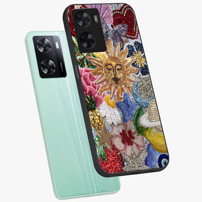 Celestial Floral and Playful Glass Case displayed in angled mockup highlighting playful floral design with dreamy celestial elements.