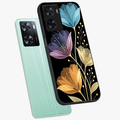 Delicate Multicolor Flowers Glass Case displayed in angled mockup highlighting colorful flower pattern with soft aesthetic style.