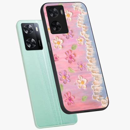 Dreamy Painted Garden Glass Case displayed in angled mockup highlighting colorful garden illustration with dreamy aesthetic style.