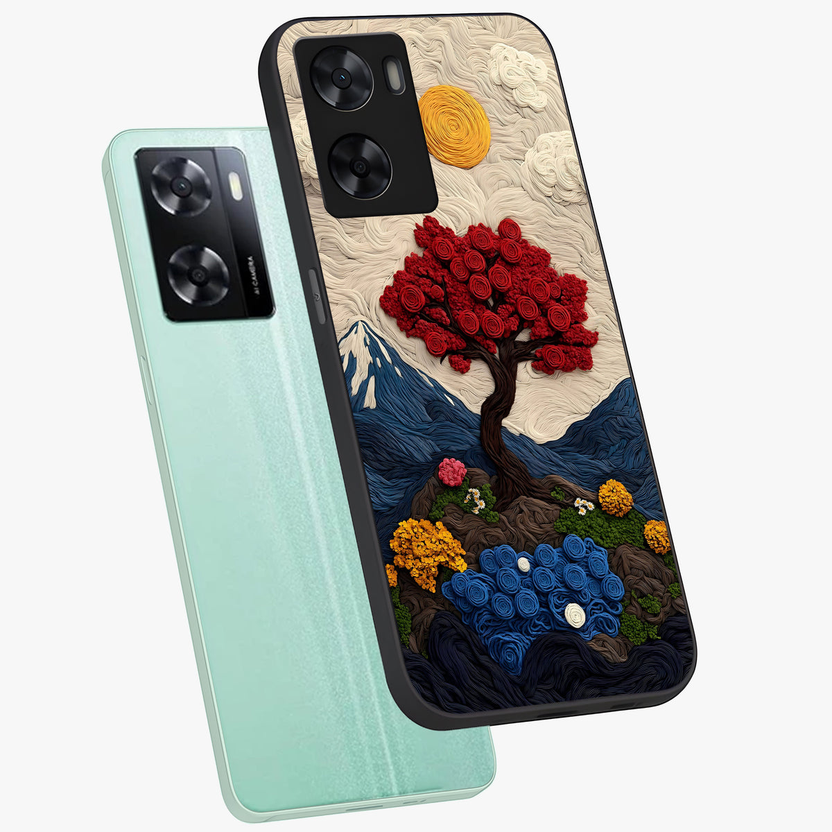 Eternal Nature Tapestry Glass Case displayed in angled mockup highlighting detailed botanical pattern with artistic aesthetic.