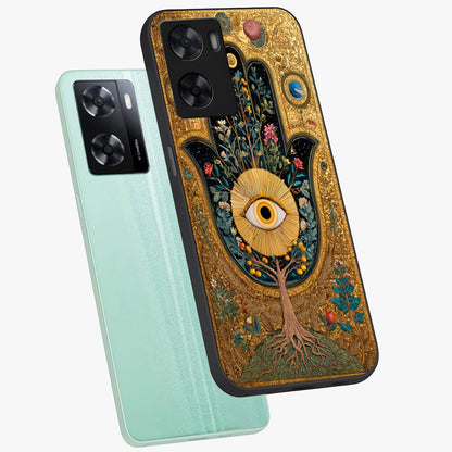 Ethereal Evil Eye Glass Case displayed in angled mockup highlighting protective evil eye symbol with spiritual aesthetic design.