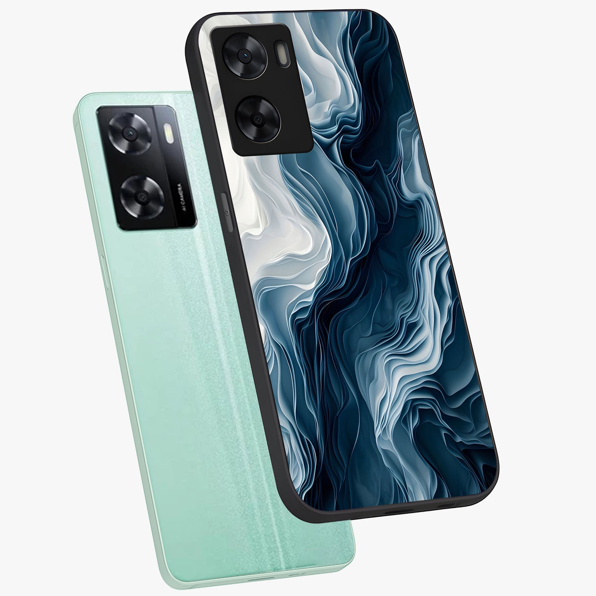 Ethereal Paper Marble Glass Case displayed in angled mockup highlighting elegant marble pattern with modern aesthetic style.
