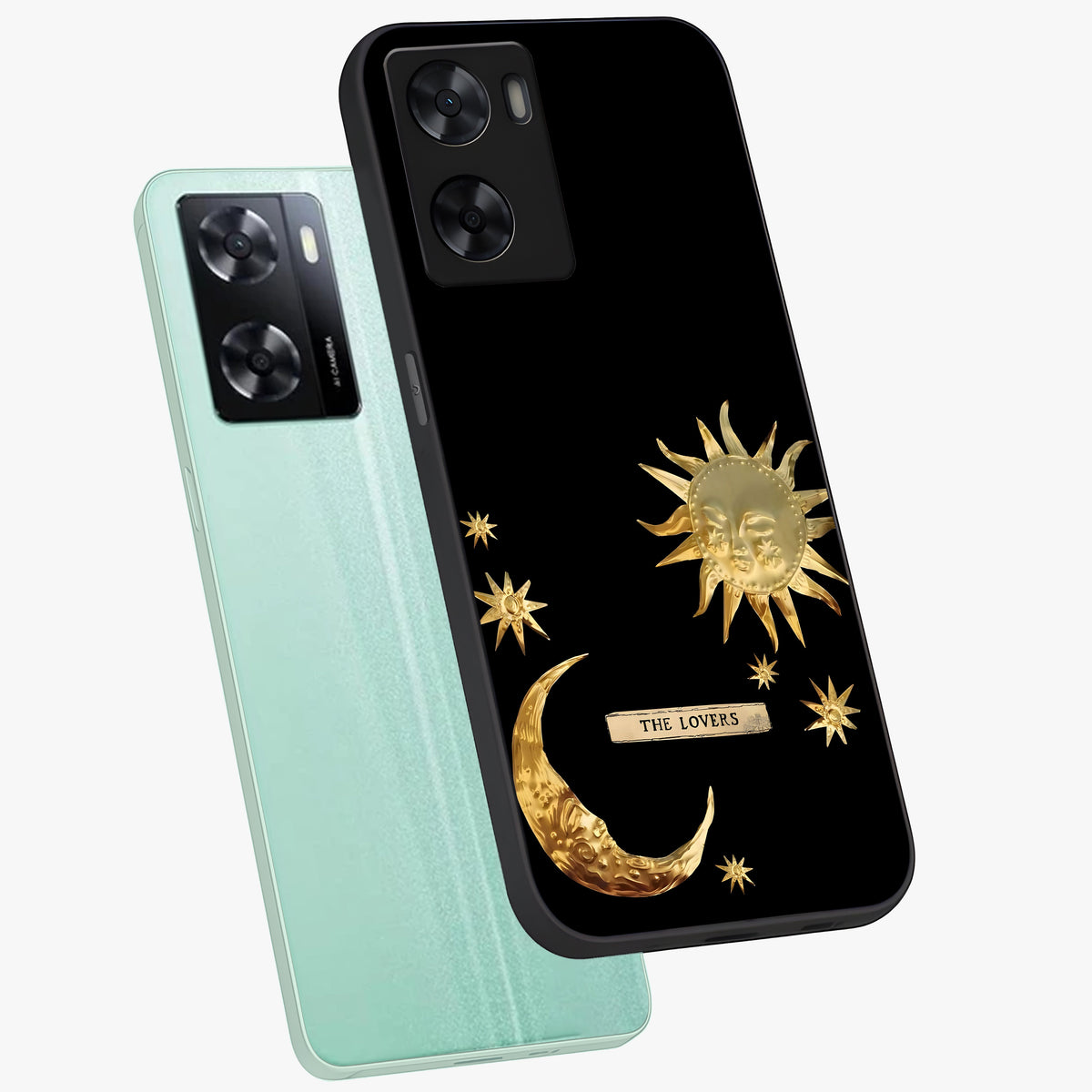 Gold Sun Blush Glass Case displayed in angled mockup highlighting radiant sun design with warm golden aesthetic.