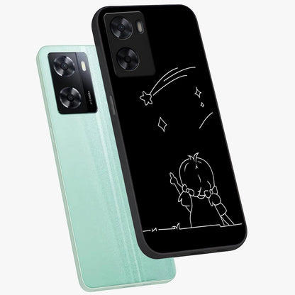 Line Art Girl With Shooting Stars Glass Case displayed in angled mockup highlighting elegant line art design with dreamy star aesthetic.