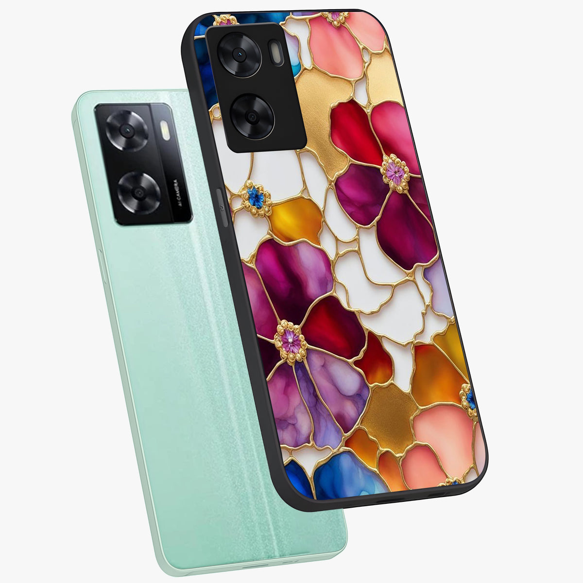 Marble Flower Pattern Glass Case displayed in angled mockup highlighting elegant marble floral design with modern aesthetic.