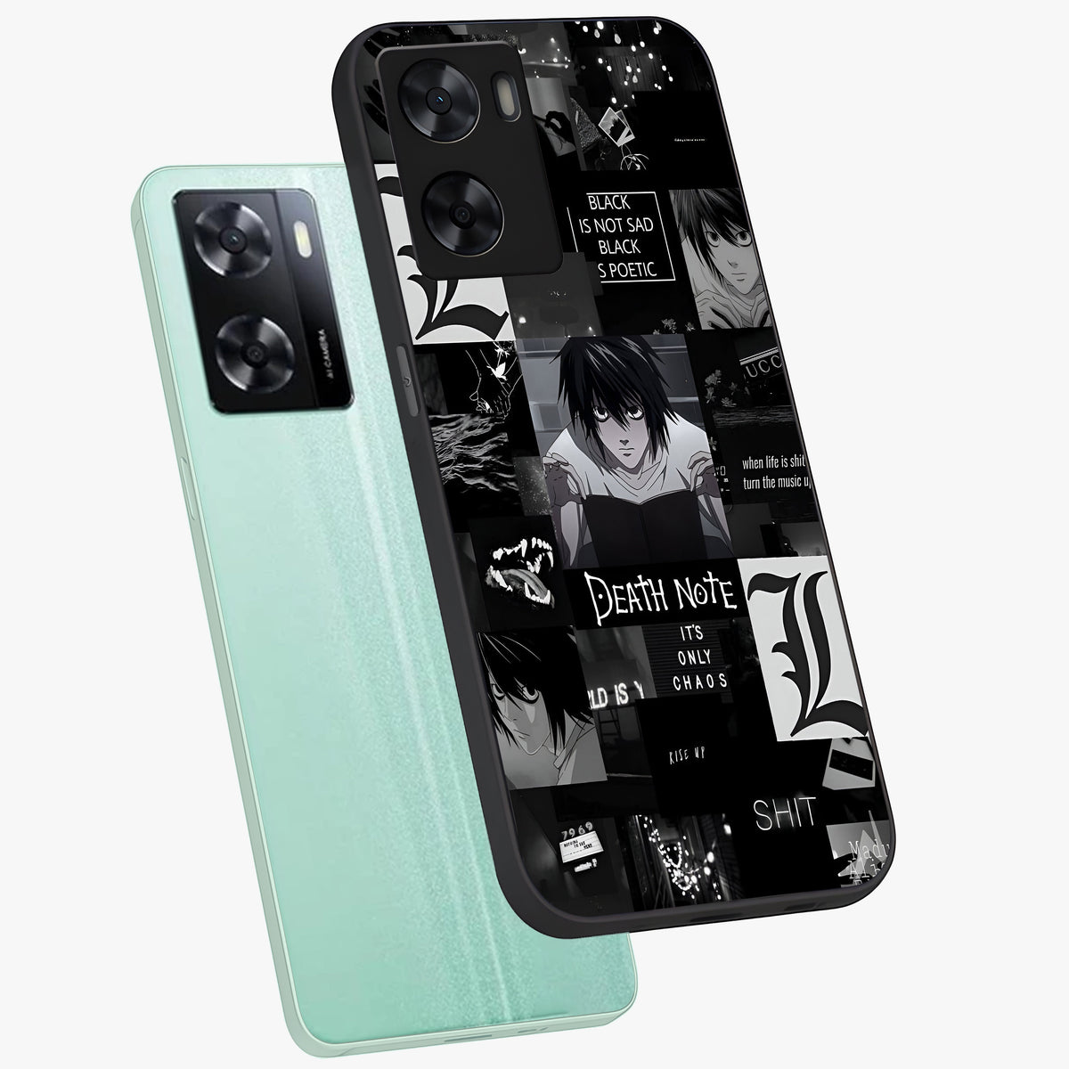 Midnight Chaos Mind Glass Case displayed in angled mockup highlighting chaotic artistic design with dramatic midnight aesthetic.