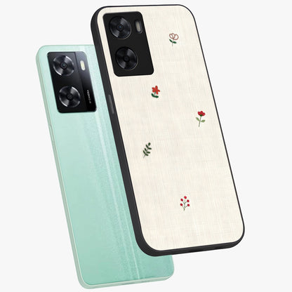 Minimalistic Blue With White Flower Pattern Glass Case displayed in angled mockup highlighting simple floral design with minimal aesthetic.