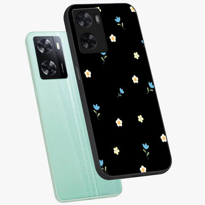 Minimal Petal Whispers Glass Case displayed in angled mockup highlighting delicate petal design with clean minimal aesthetic.