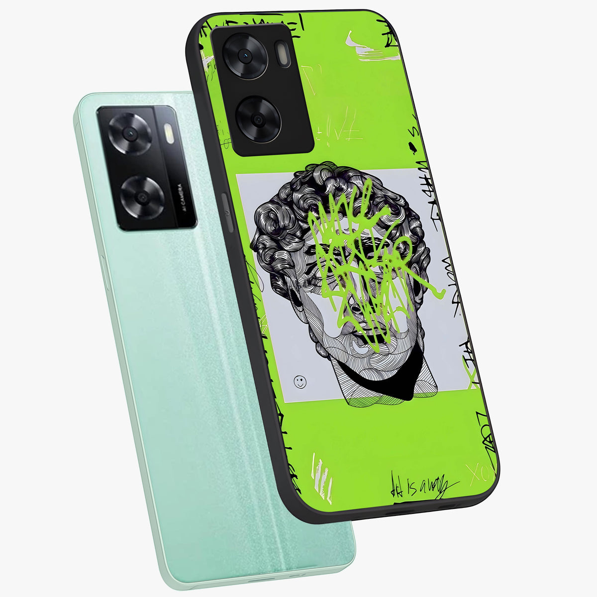 Neo Graffiti Rebellion Glass Case displayed in angled mockup highlighting urban street art design with rebellious aesthetic.