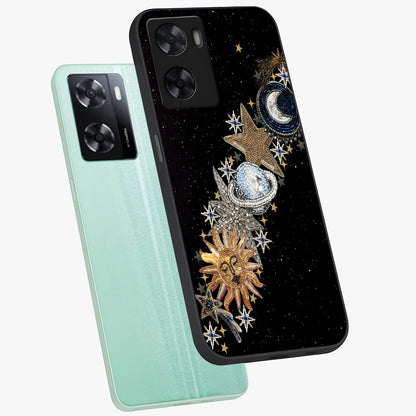 Pearls Universe Object Glass Case displayed in angled mockup highlighting celestial pearl design with dreamy aesthetic.