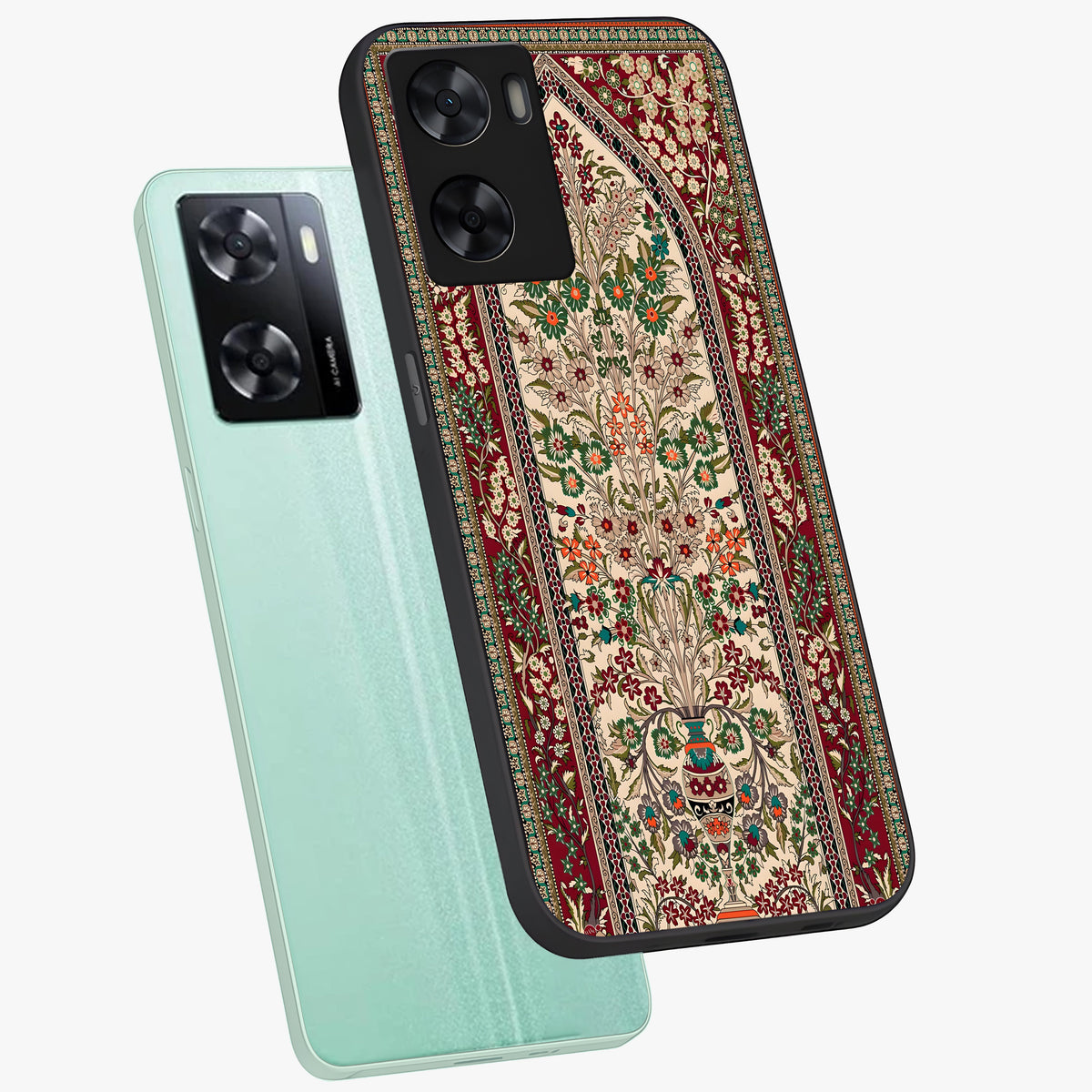 Persian Inspired Glass Case displayed in angled mockup highlighting intricate traditional design with elegant cultural aesthetic.