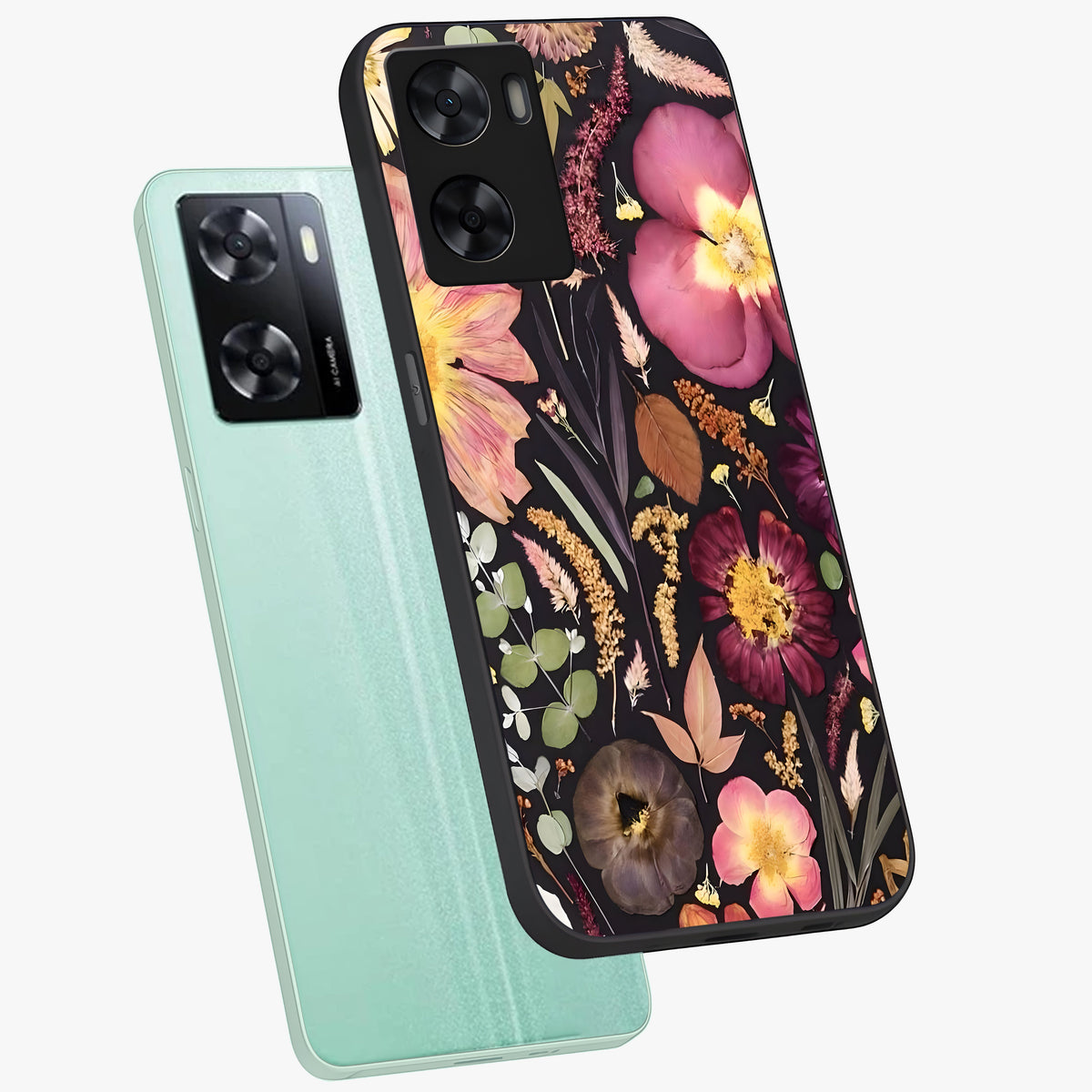 Petal Dream Tapestry Glass Case displayed in angled mockup highlighting decorative petal pattern with elegant botanical aesthetic.