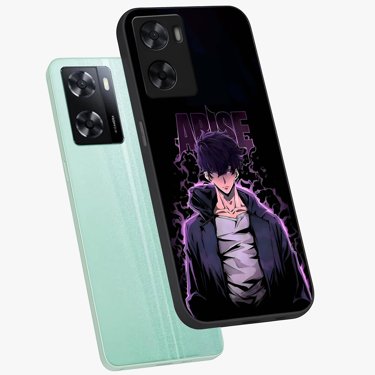 Shadow Monarch Awakening Glass Case displayed in angled mockup highlighting dramatic shadow warrior design with fantasy aesthetic.