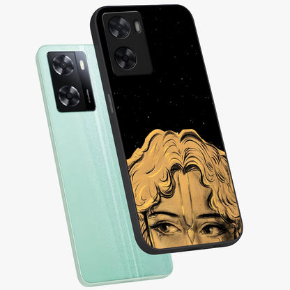 Shri Krishna Art Glass Case displayed in angled mockup highlighting spiritual Krishna illustration with divine aesthetic.