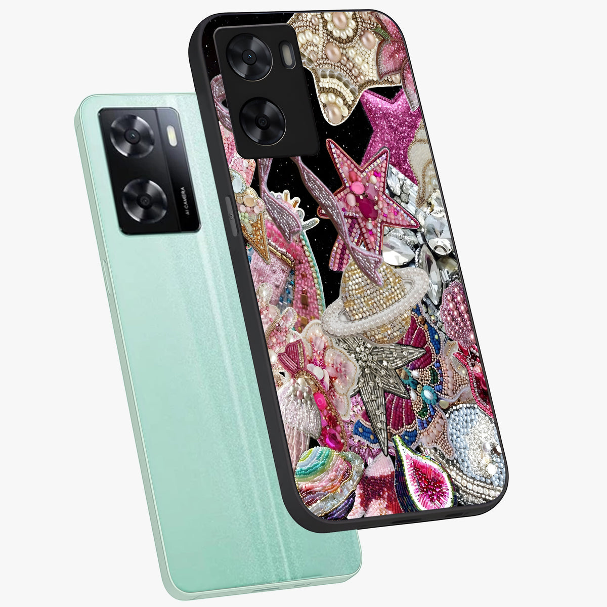 Starlit Jewel Dream Glass Case displayed in angled mockup highlighting glowing celestial jewel design with dreamy aesthetic.
