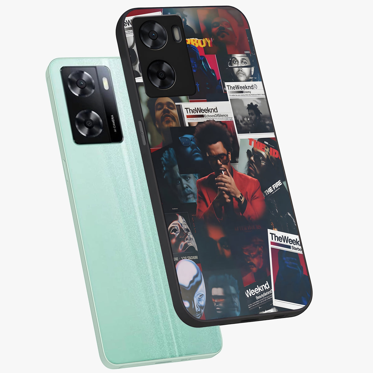 The Weeknd Glass Case displayed in angled mockup highlighting stylish pop culture inspired design with modern aesthetic.