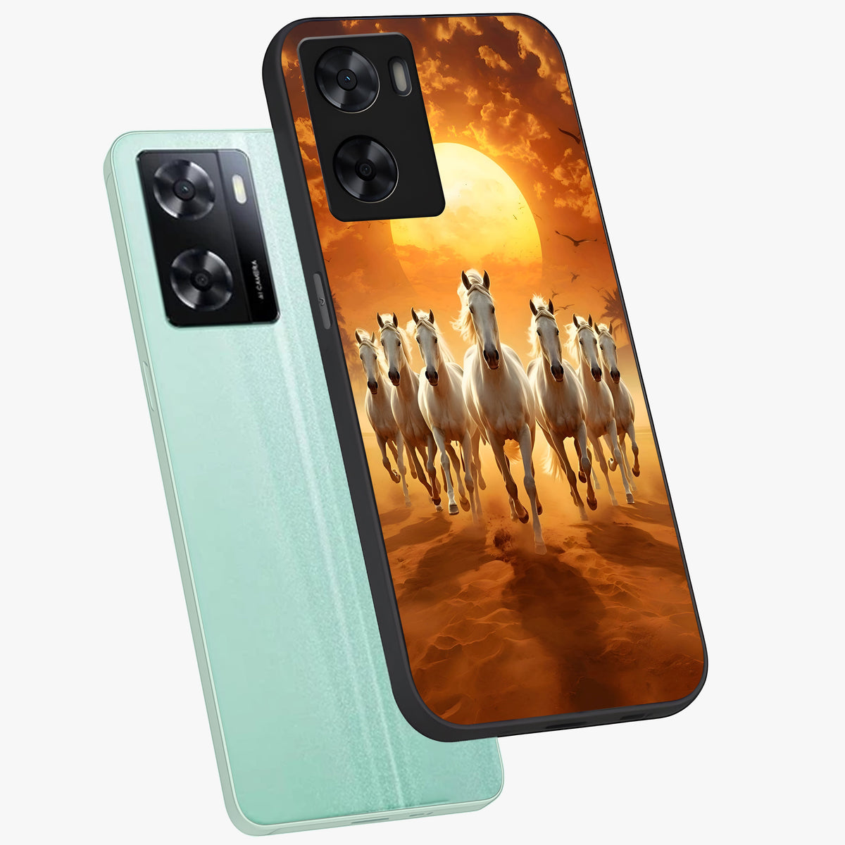 Wild Sunset Majesty Glass Case displayed in angled mockup highlighting vibrant sunset sky design with scenic aesthetic.