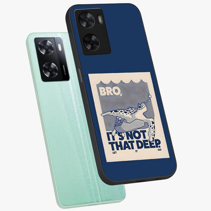 Worry Less Swim Glass Case displayed in angled mockup highlighting fun typography design with relaxed aesthetic style.