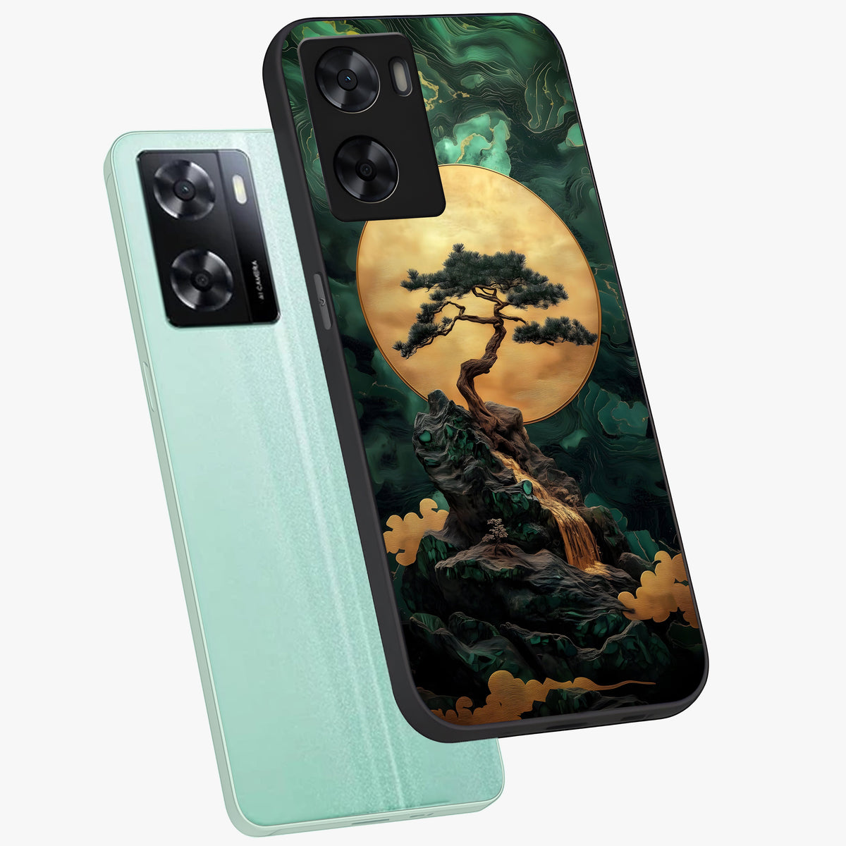 Zen Moon Rise Glass Case displayed in angled mockup highlighting peaceful lunar design with zen aesthetic style.