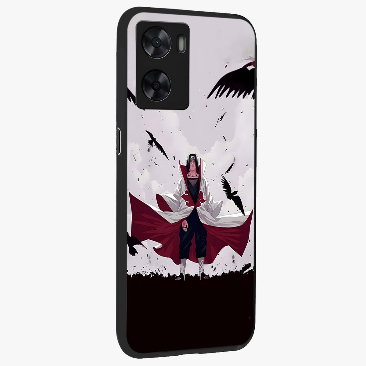 Crimson Crow Ascension Glass Case upright view showcasing dramatic crow artwork with bold gothic theme.