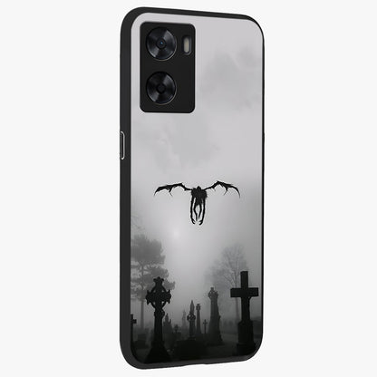 Graveyard Shadow Descent Glass Case upright view showcasing haunting graveyard artwork with dramatic dark theme.