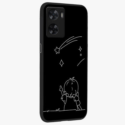 Line Art Girl With Shooting Stars Glass Case upright view showcasing delicate shooting stars artwork with minimal artistic theme.