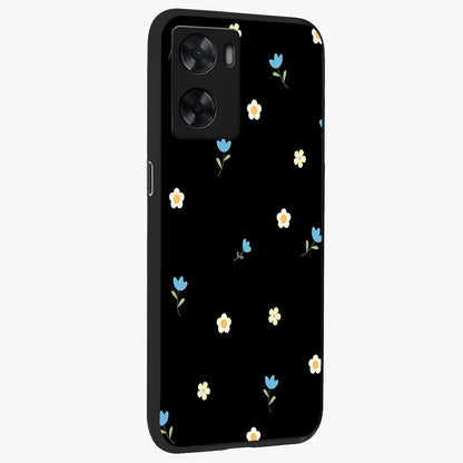 Minimal Petal Whispers Glass Case upright view showcasing elegant floral artwork with modern minimalist style.