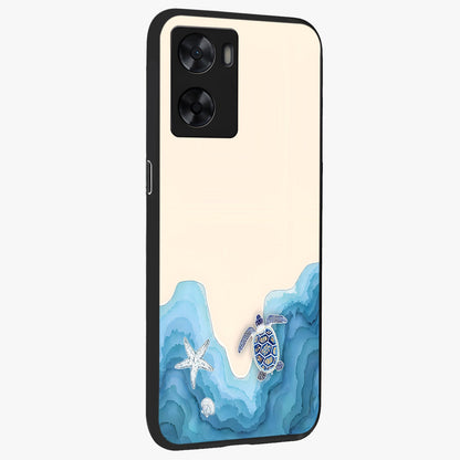 Ocean Drift Turtle Glass Case upright view showcasing calm underwater turtle artwork with nature inspired theme.