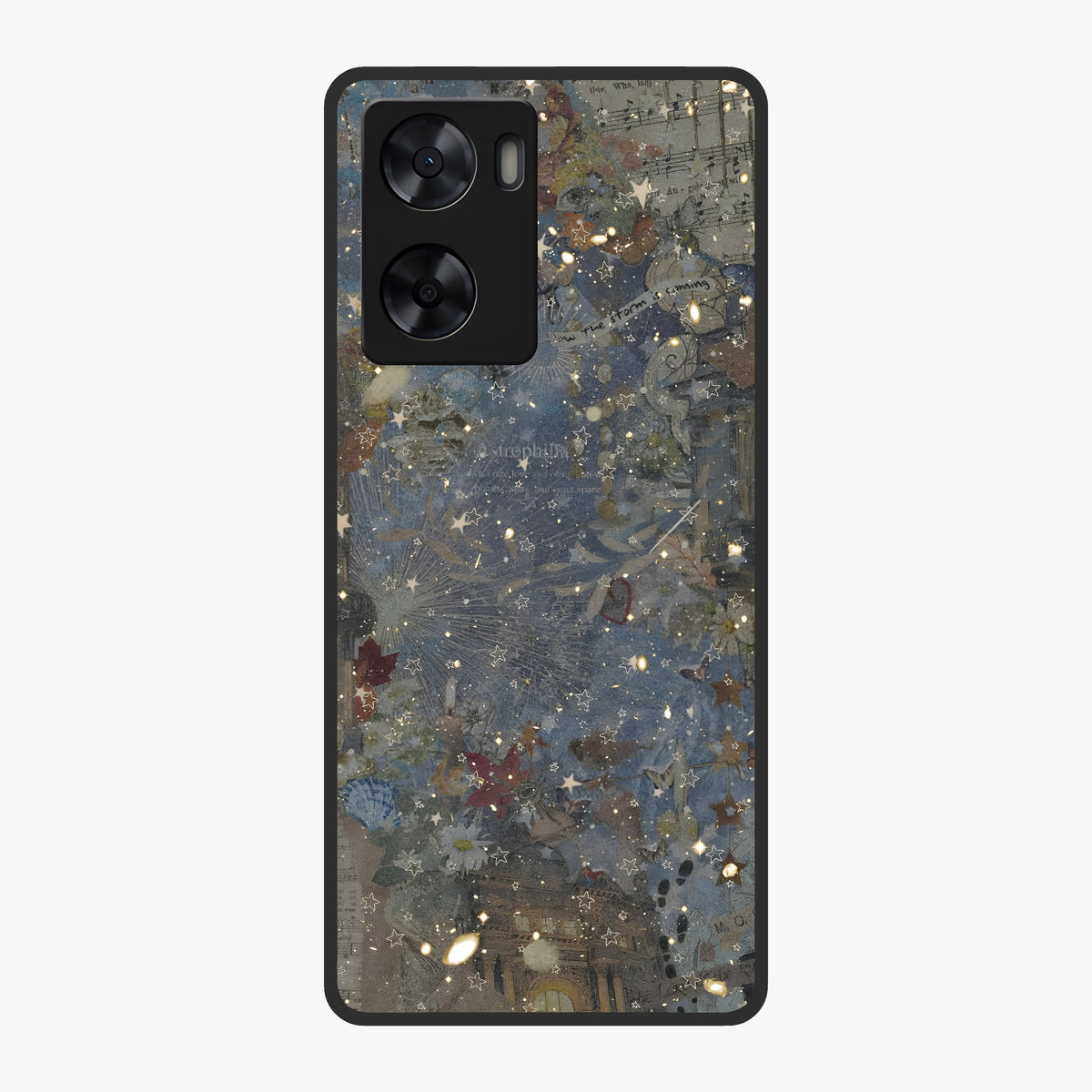 Aesthetic Astrolophia Glass Case showing flat back view with dreamy aesthetic design and glossy glass finish.
