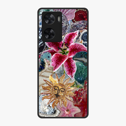 Beaded Garden Fantasy Glass Case showing flat back view with dreamy garden bead artwork and glossy glass finish.