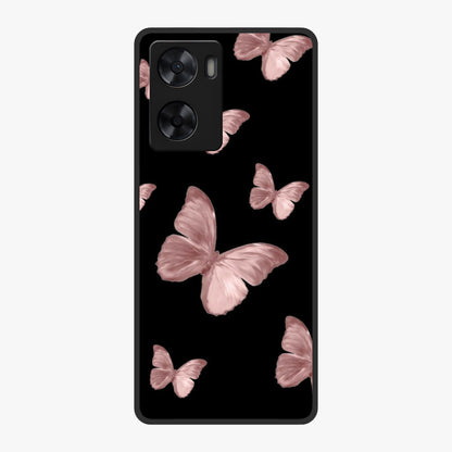 Butterfly Pattern Glass Case showing flat back view with elegant butterfly pattern artwork and glossy glass finish.