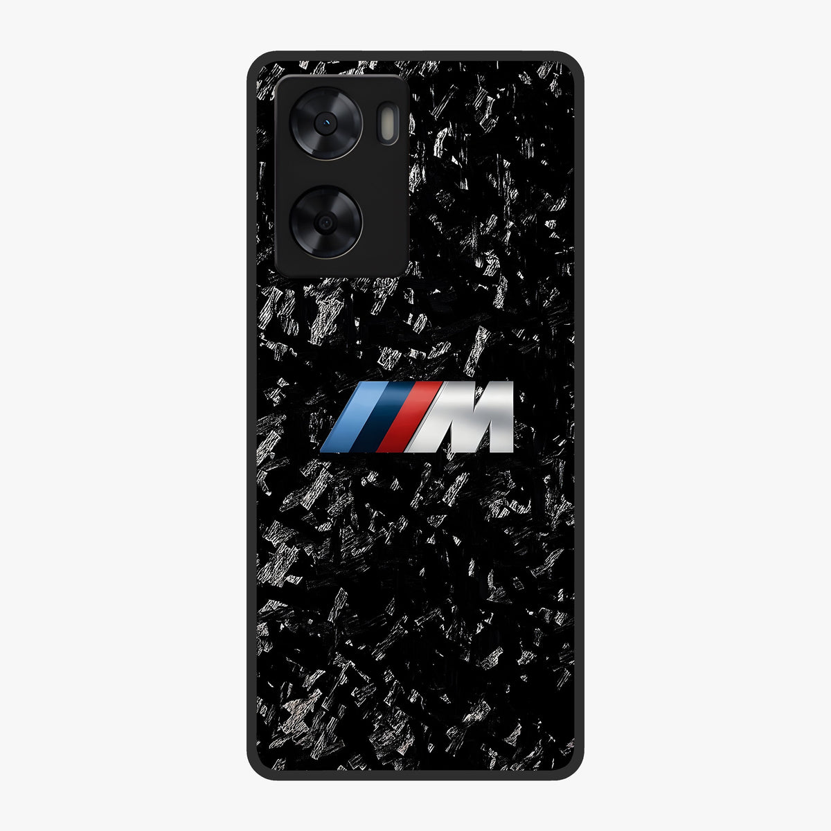 Carbon Speed Mark Glass Case showing flat back view with sporty carbon pattern artwork and glossy glass finish.