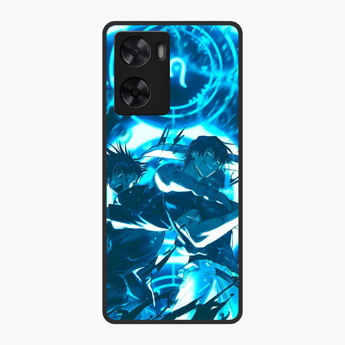 Cursed Energy Clash Glass Case showing flat back view with intense cursed energy artwork and glossy glass finish.