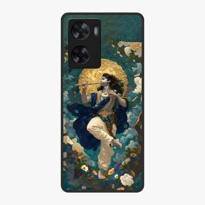 Divine Krishna Art Glass Case showing flat back view with Lord Krishna artwork and glossy glass finish.