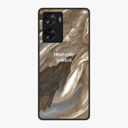 Divine Winged Grace Glass Case showing flat back view with elegant wing inspired artwork and glossy glass finish.