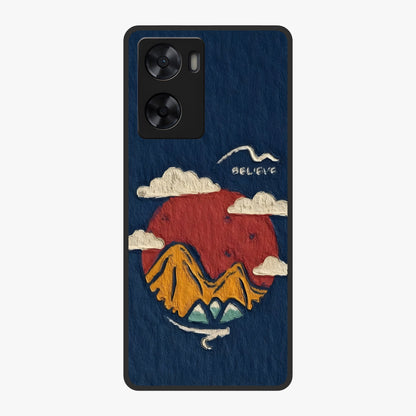 Dream Beyond Mountains Glass Case showing flat back view with scenic mountain landscape artwork and glossy glass finish.