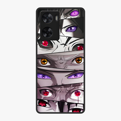 Eyes of Destiny Glass Case showing flat back view with striking eye themed artwork and glossy glass finish.