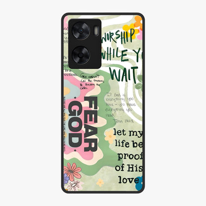 Faith Over Fear Glass Case showing flat back view with motivational typography artwork and glossy glass finish.