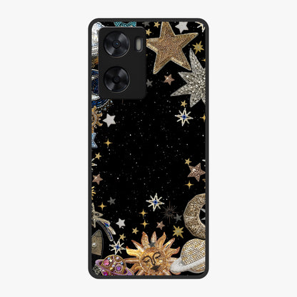 Galactic Jewel Stars Glass Case showing flat back view with sparkling star jewel artwork and glossy glass finish.