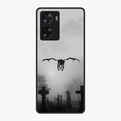 Graveyard Shadow Descent Glass Case showing flat back view with dark graveyard themed artwork and glossy glass finish.