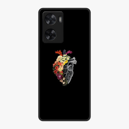Heart With Flowers Glass Case showing flat back view with heart shaped floral artwork and glossy glass finish.
