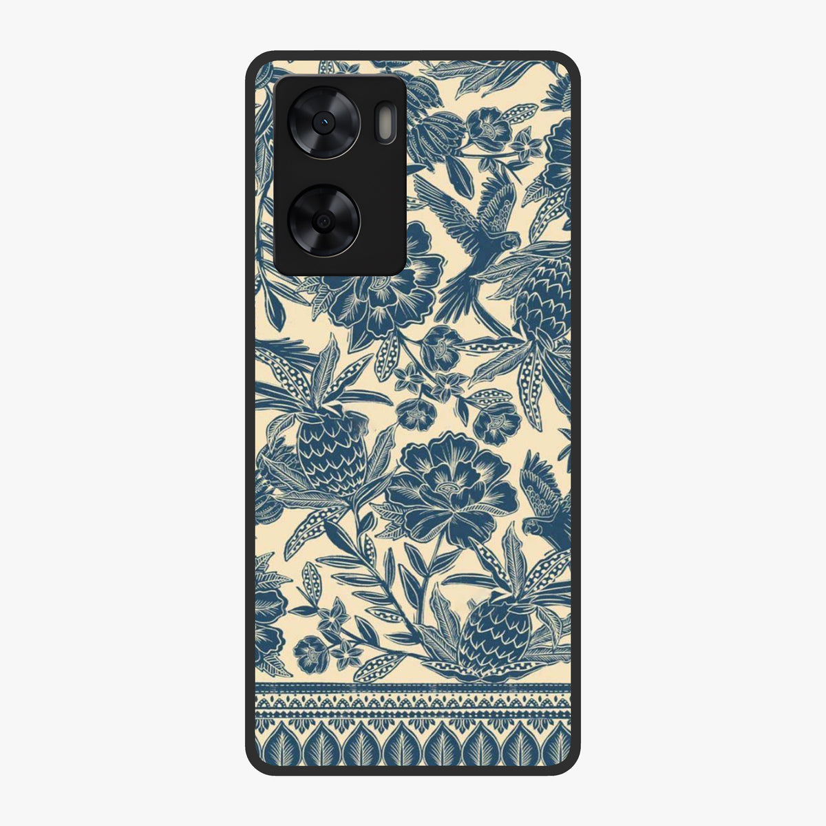Heirloom Wild Bloom Glass Case showing flat back view with vintage inspired wild flower artwork and glossy glass finish.