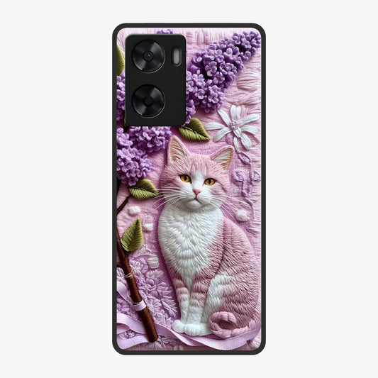 Lavender Cat Whimsy Glass Case showing flat back view with cute lavender cat artwork and glossy glass finish.